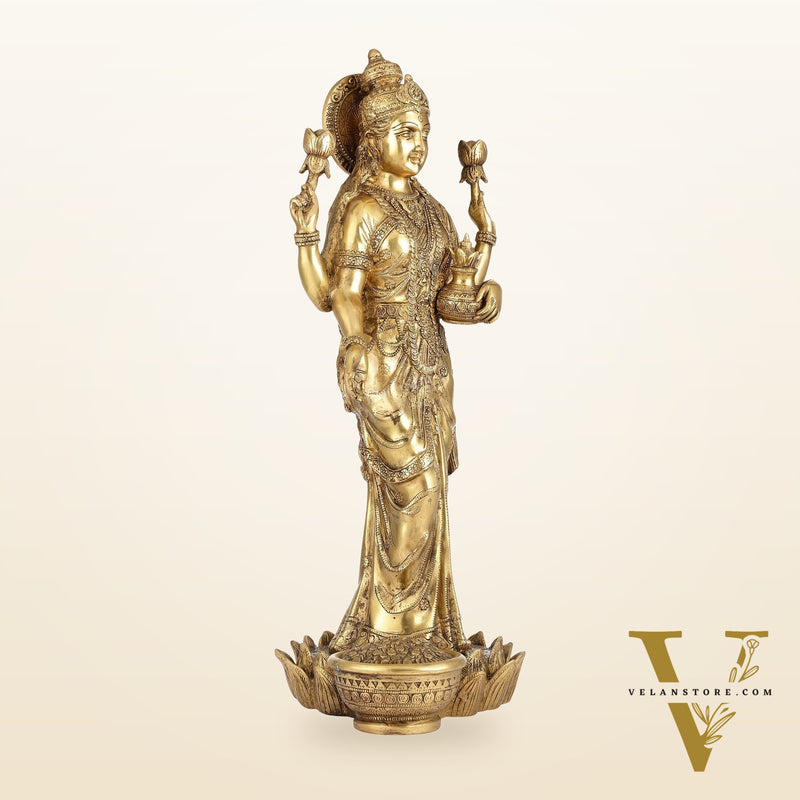 Superfine Standing Dhan Lakshmi Brass Murti - 25 inch