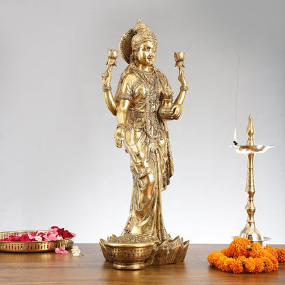Superfine Standing Dhan Lakshmi Brass Murti - 25 inch