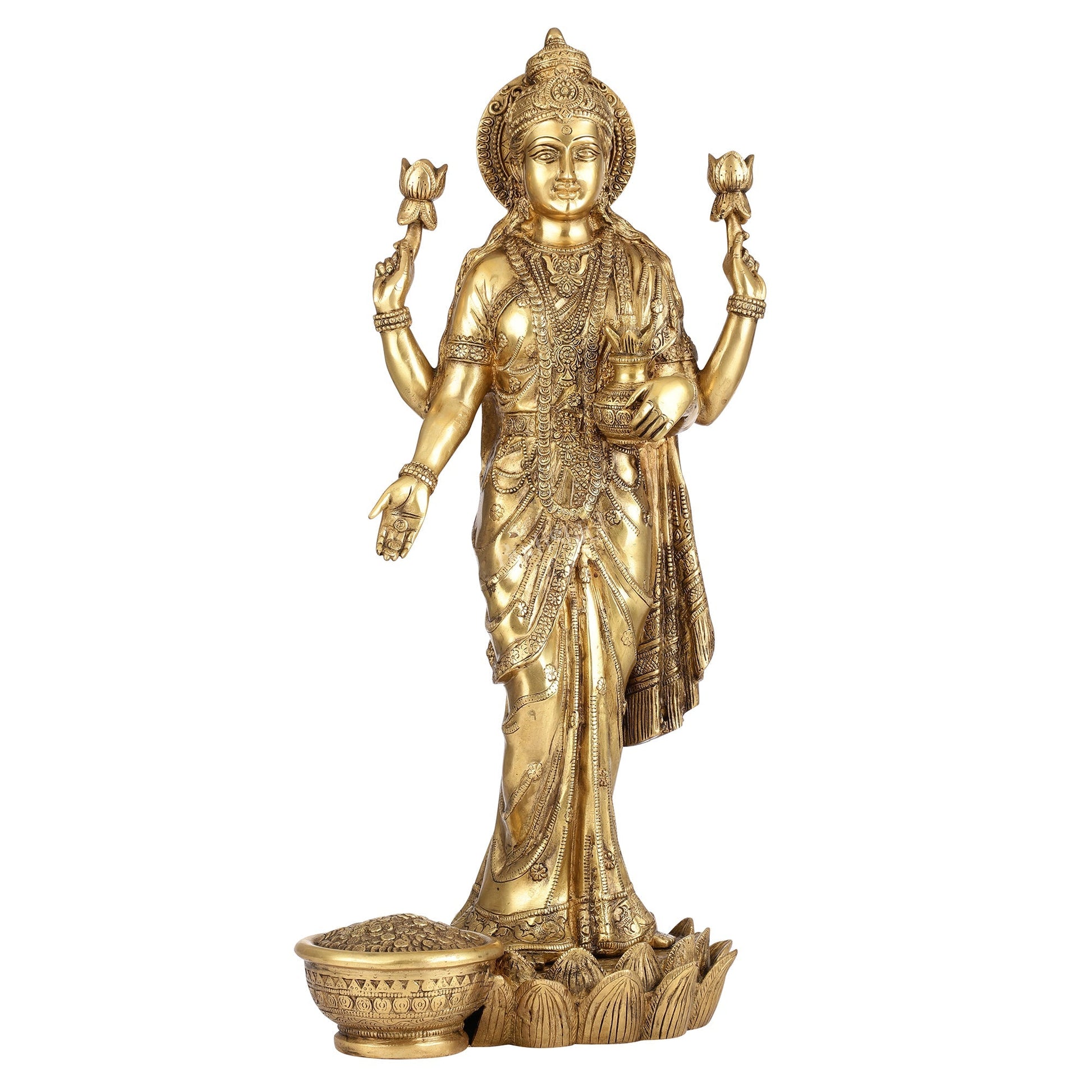 Superfine Standing Dhan Lakshmi Brass Murti - 25 inch