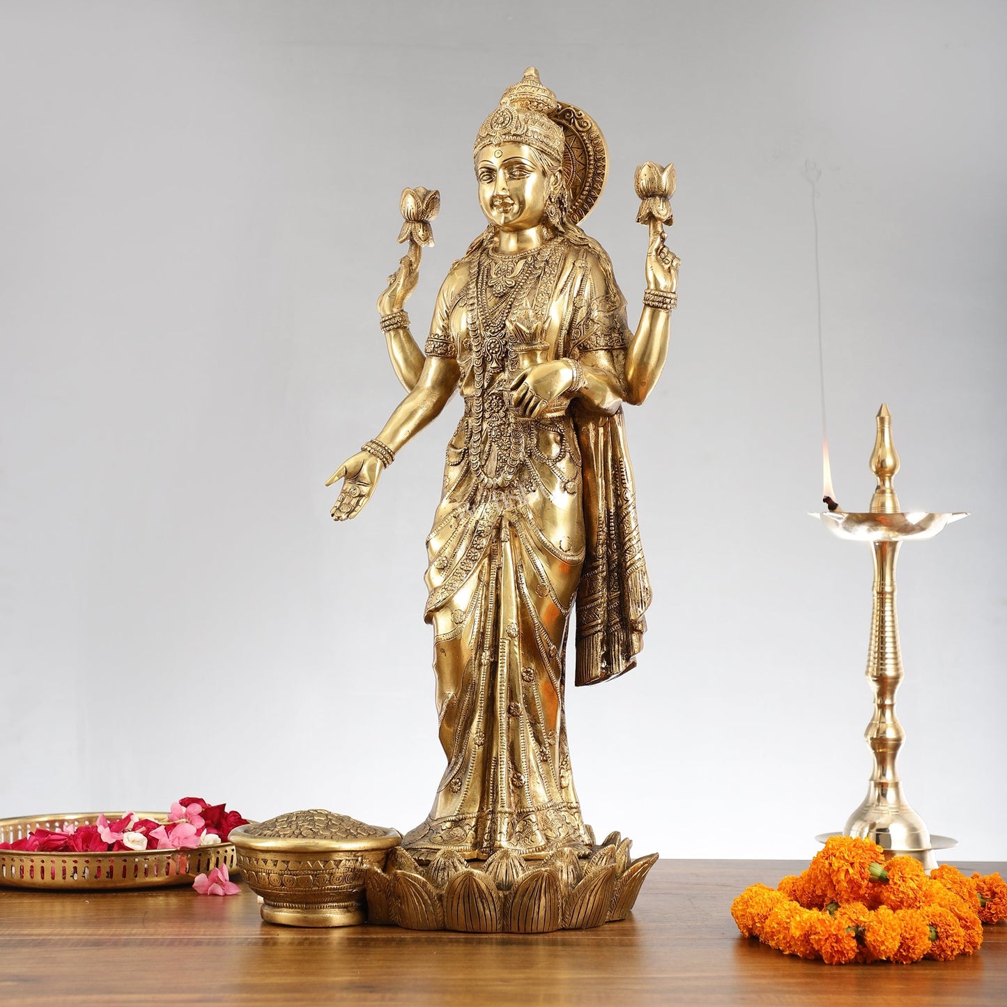 Superfine Standing Dhan Lakshmi Brass Murti - 25 inch