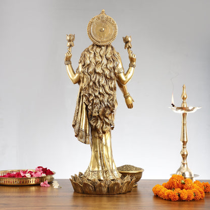 Superfine Standing Dhan Lakshmi Brass Murti - 25 inch