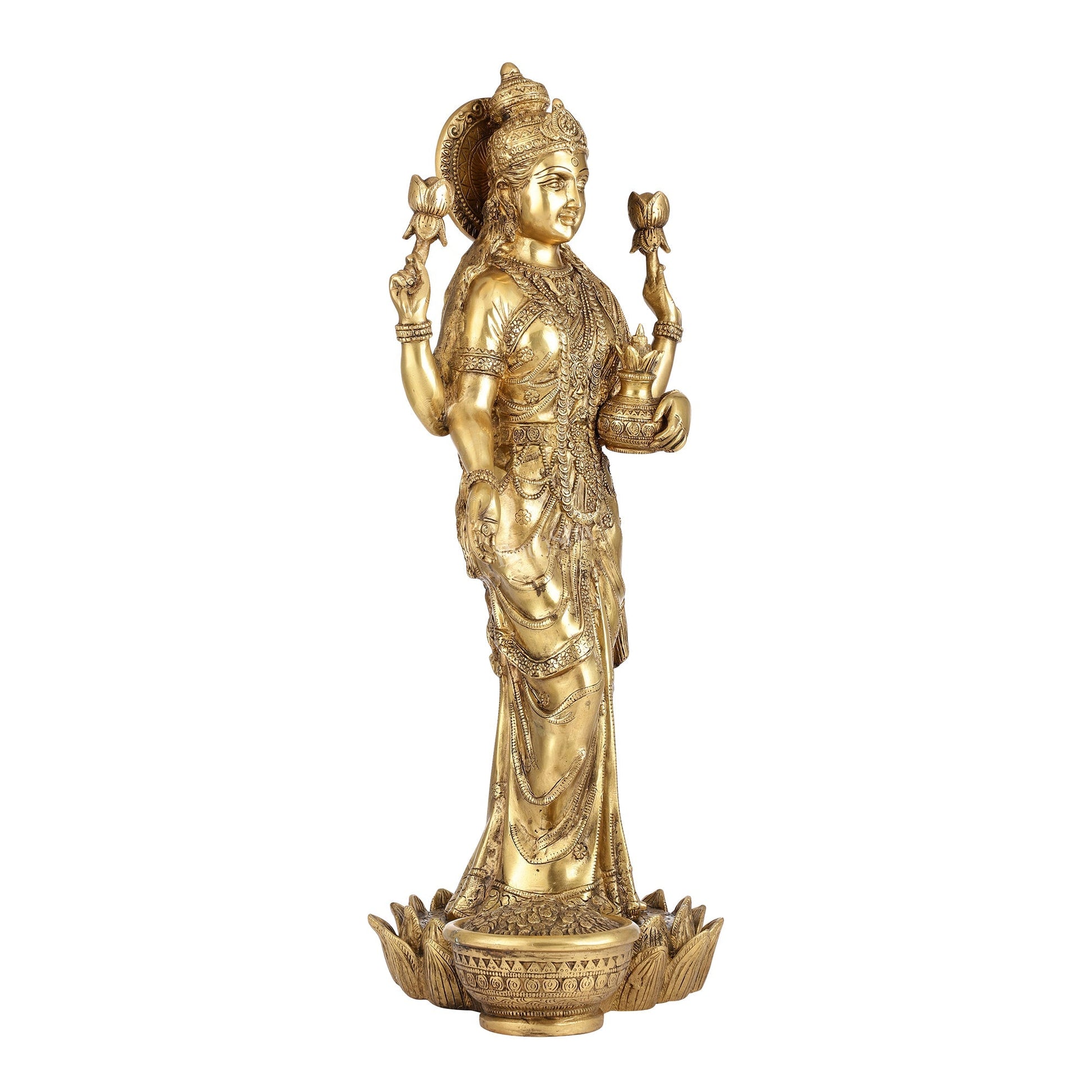 Superfine Standing Dhan Lakshmi Brass Murti - 25 inch