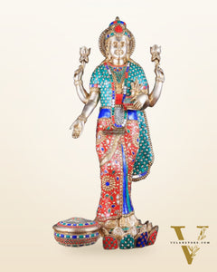 Superfine Standing Lakshmi Brass statue meenakari - 25 inch