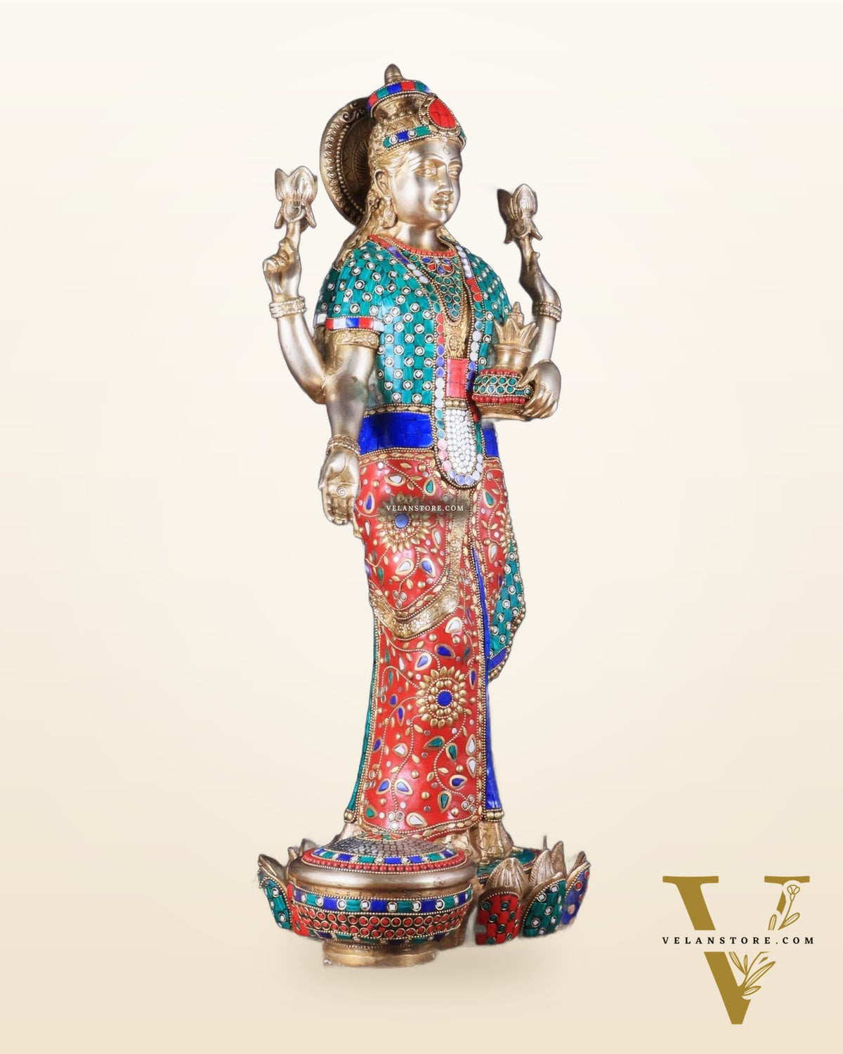 Superfine Standing Lakshmi Brass statue meenakari - 25 inch