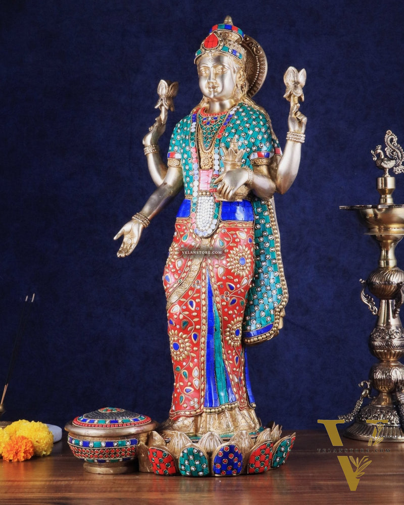 Superfine Standing Lakshmi Brass statue meenakari - 25 inch