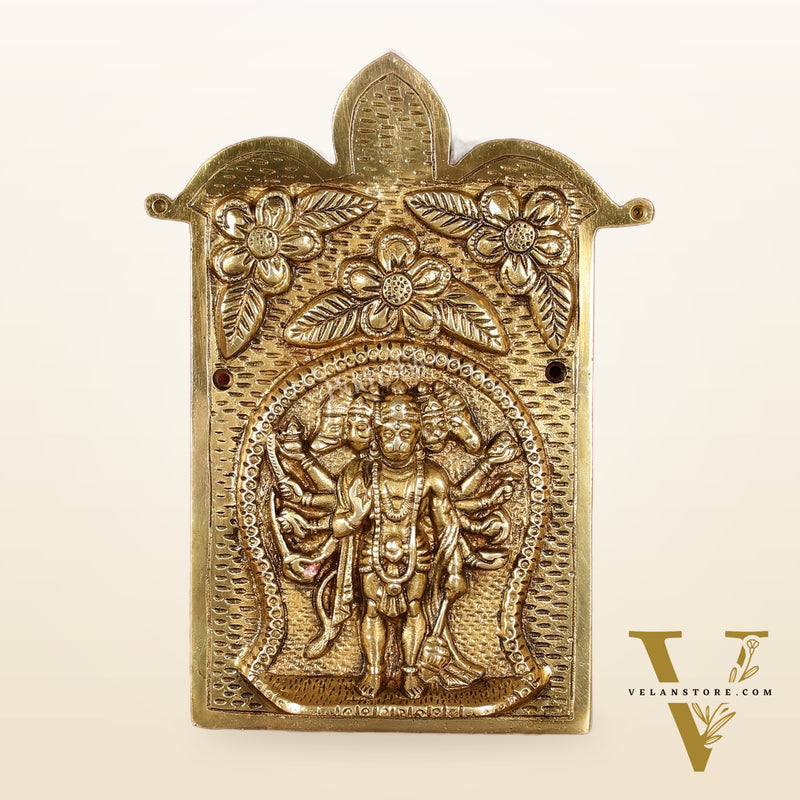 Superfine Standing Panchmukhi Hanuman Brass Wall Hanging - 9-inch