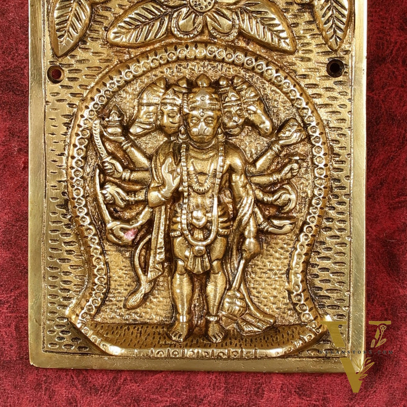 Superfine Standing Panchmukhi Hanuman Brass Wall Hanging - 9-inch