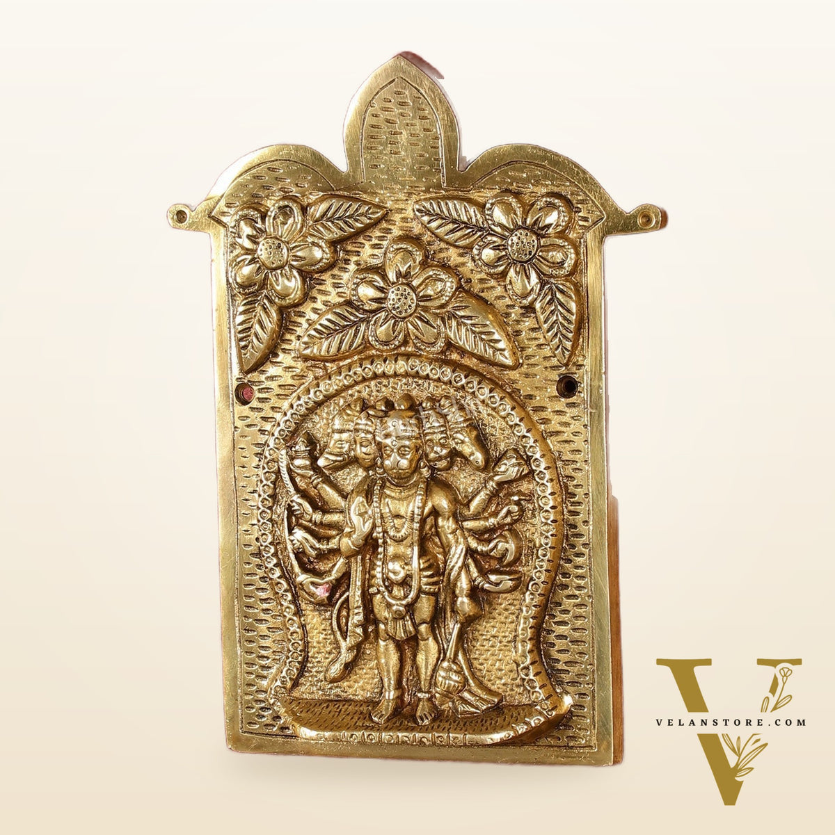 Superfine Standing Panchmukhi Hanuman Brass Wall Hanging - 9-inch