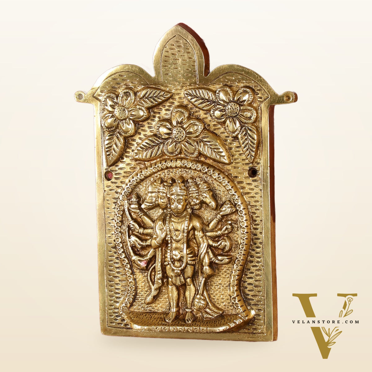 Superfine Standing Panchmukhi Hanuman Brass Wall Hanging - 9-inch