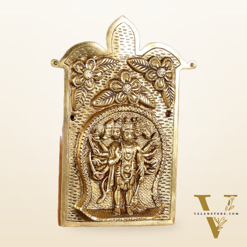 Superfine Standing Panchmukhi Hanuman Brass Wall Hanging - 9-inch