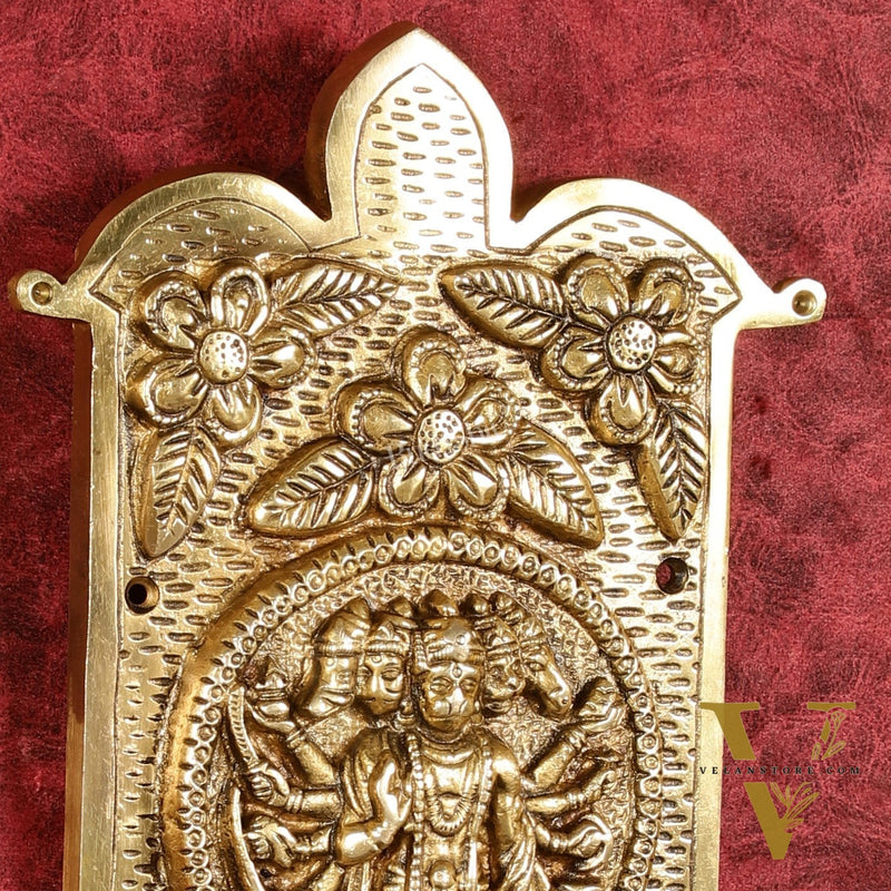 Superfine Standing Panchmukhi Hanuman Brass Wall Hanging - 9-inch