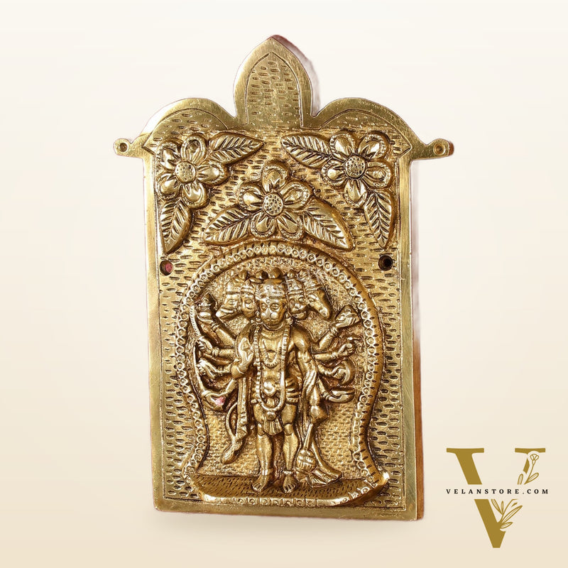 Superfine Standing Panchmukhi Hanuman Brass Wall Hanging - 9-inch
