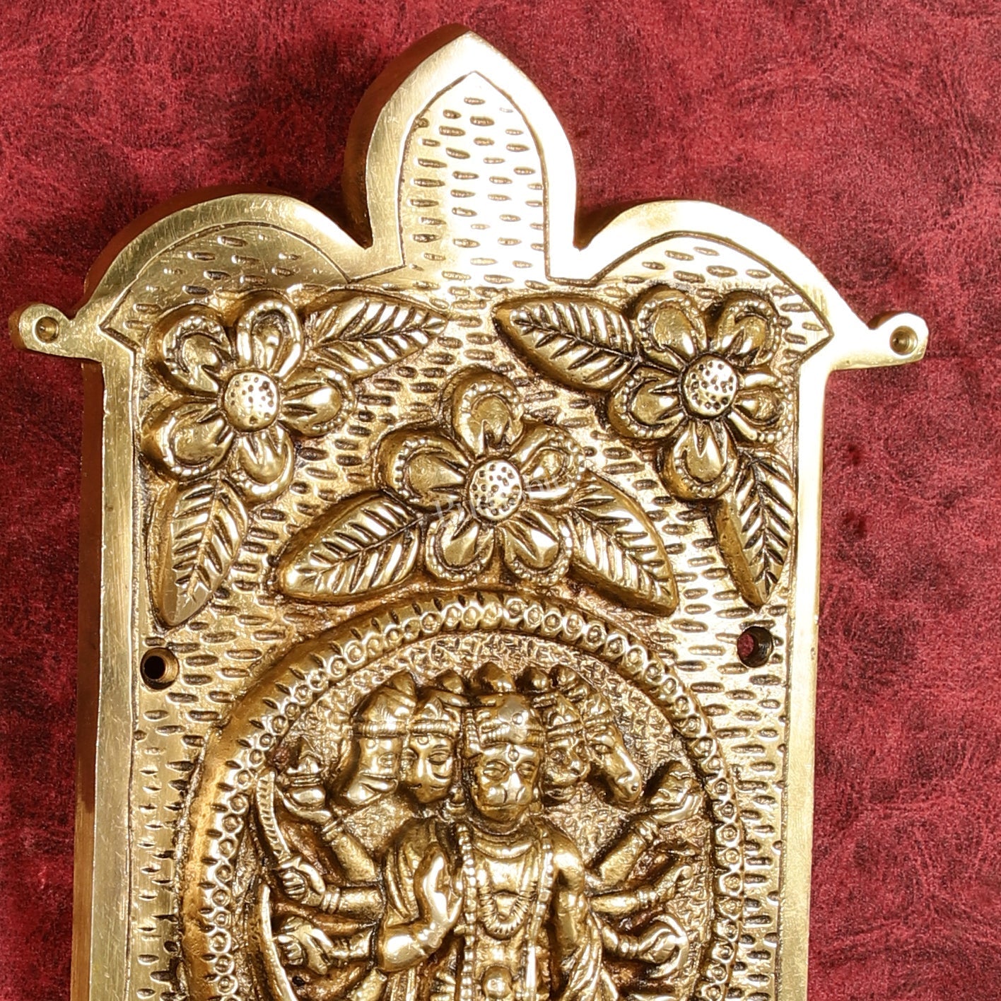 Superfine Standing Panchmukhi Hanuman Brass Wall Hanging - 9-inch