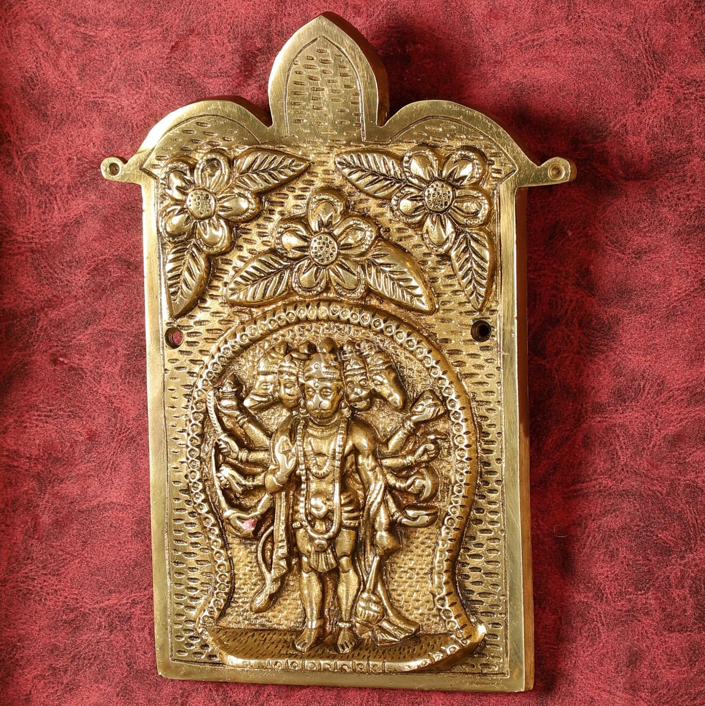 Superfine Standing Panchmukhi Hanuman Brass Wall Hanging - 9-inch