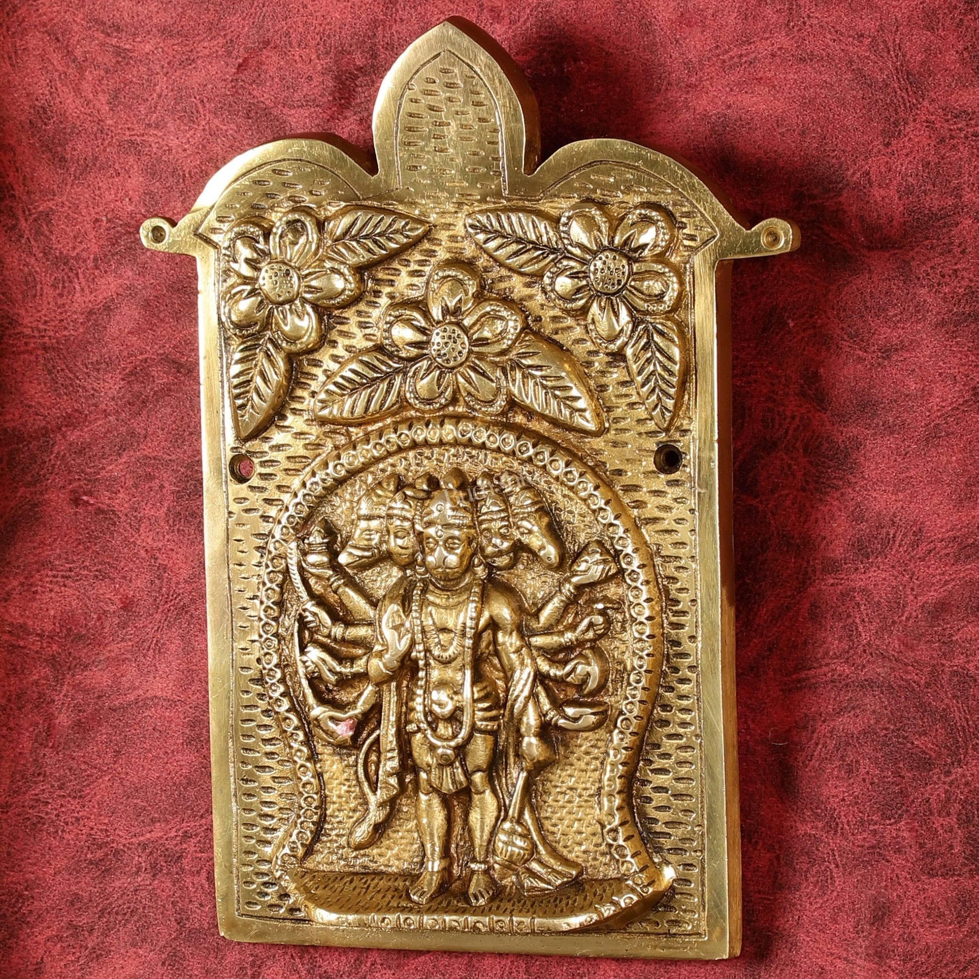 Superfine Standing Panchmukhi Hanuman Brass Wall Hanging - 9-inch