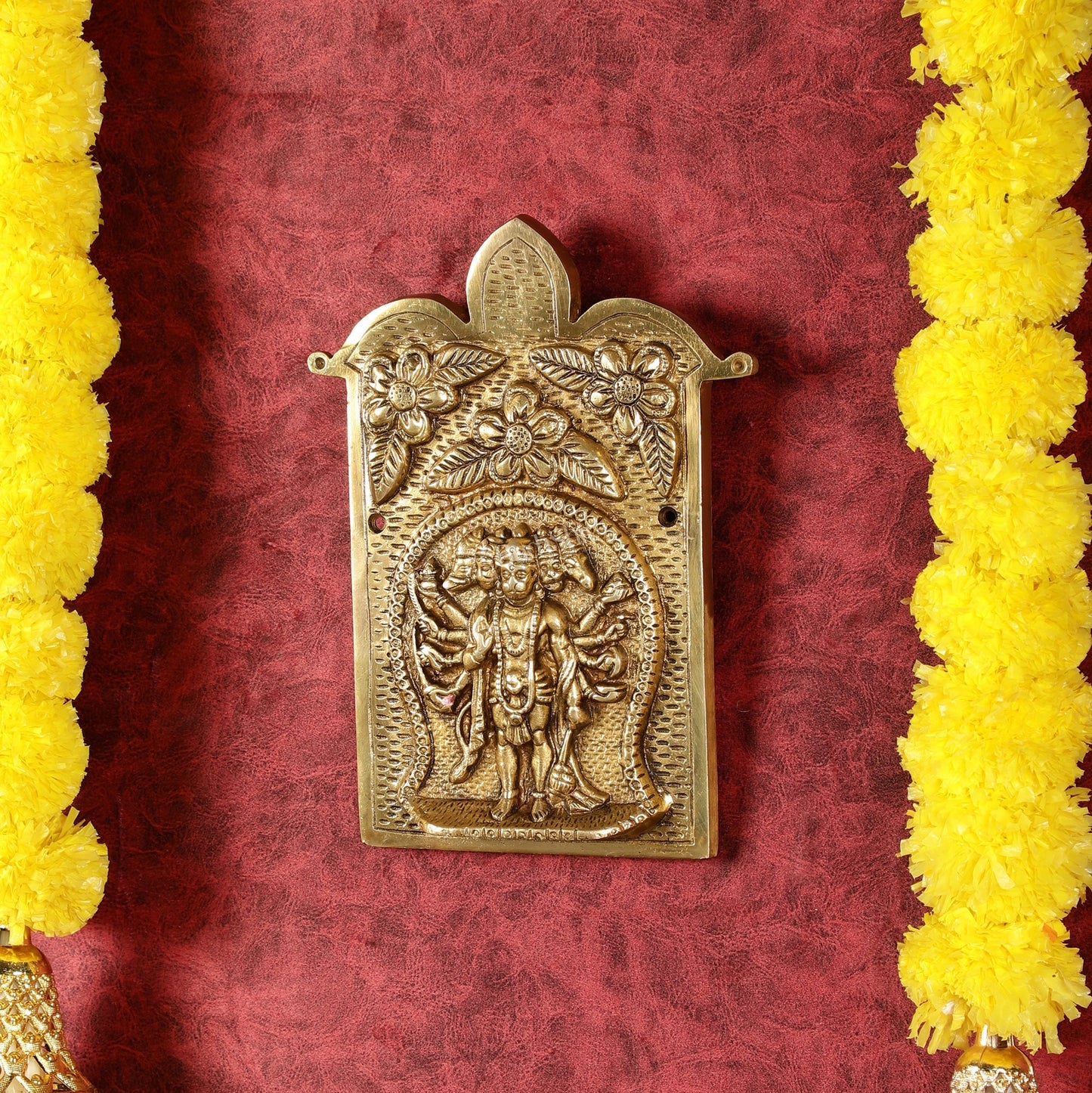 Superfine Standing Panchmukhi Hanuman Brass Wall Hanging - 9-inch