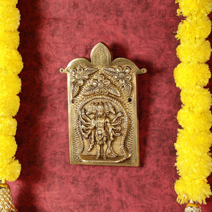 Superfine Standing Panchmukhi Hanuman Brass Wall Hanging - 9-inch