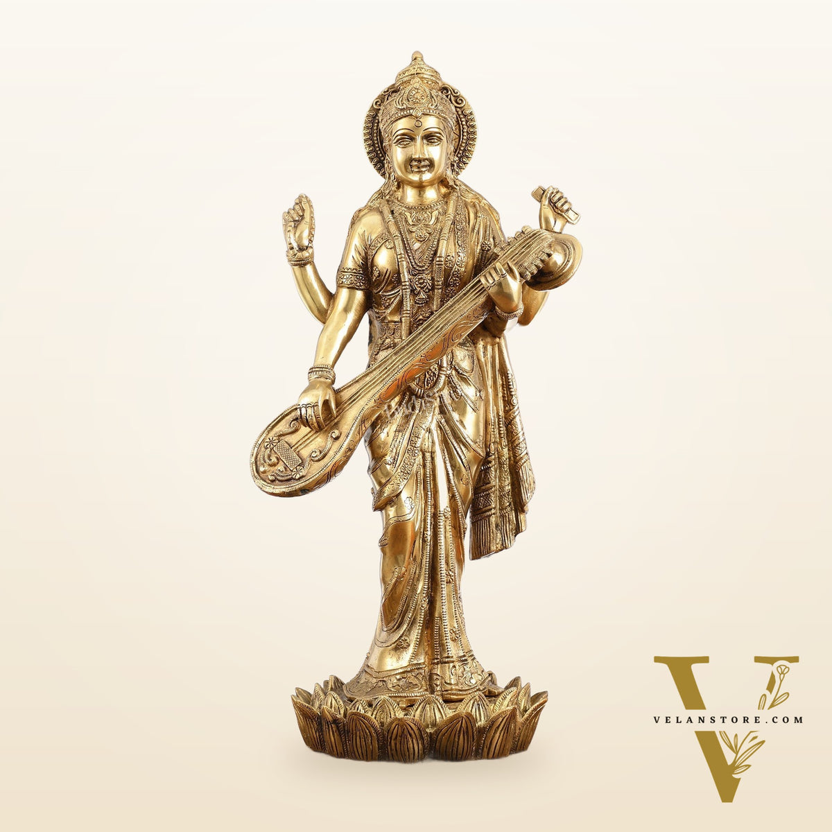 Superfine Standing Saraswati Brass Murti - 25 inch