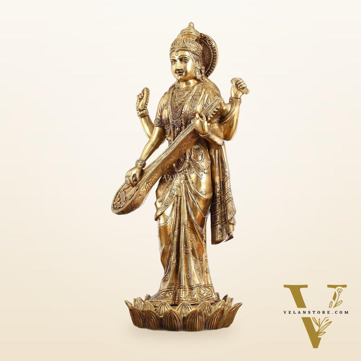 Superfine Standing Saraswati Brass Murti - 25 inch