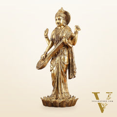 Superfine Standing Saraswati Brass Murti - 25 inch