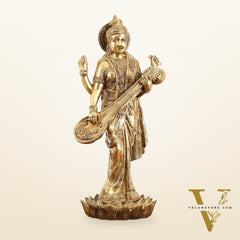 Superfine Standing Saraswati Brass Murti - 25 inch