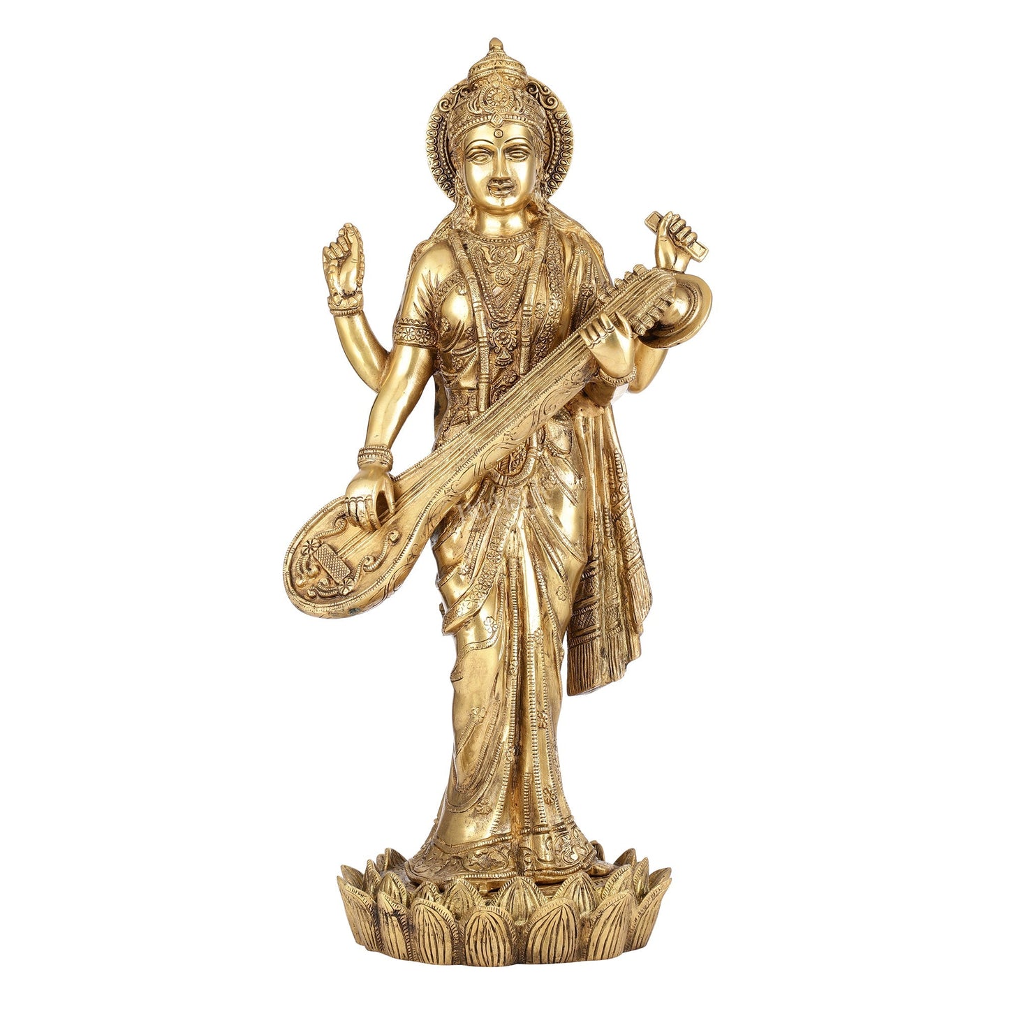 Superfine Standing Saraswati Brass Murti - 25 inch