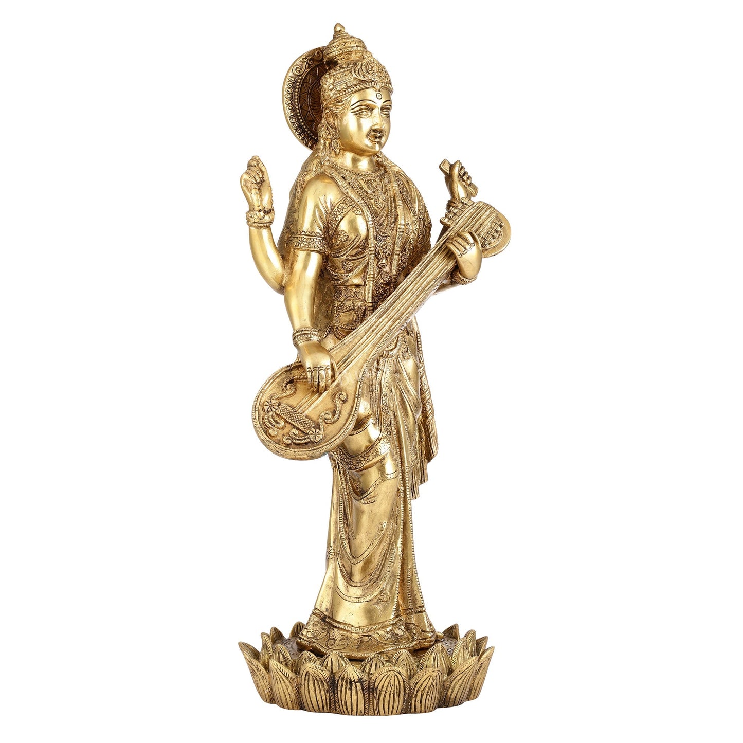 Superfine Standing Saraswati Brass Murti - 25 inch