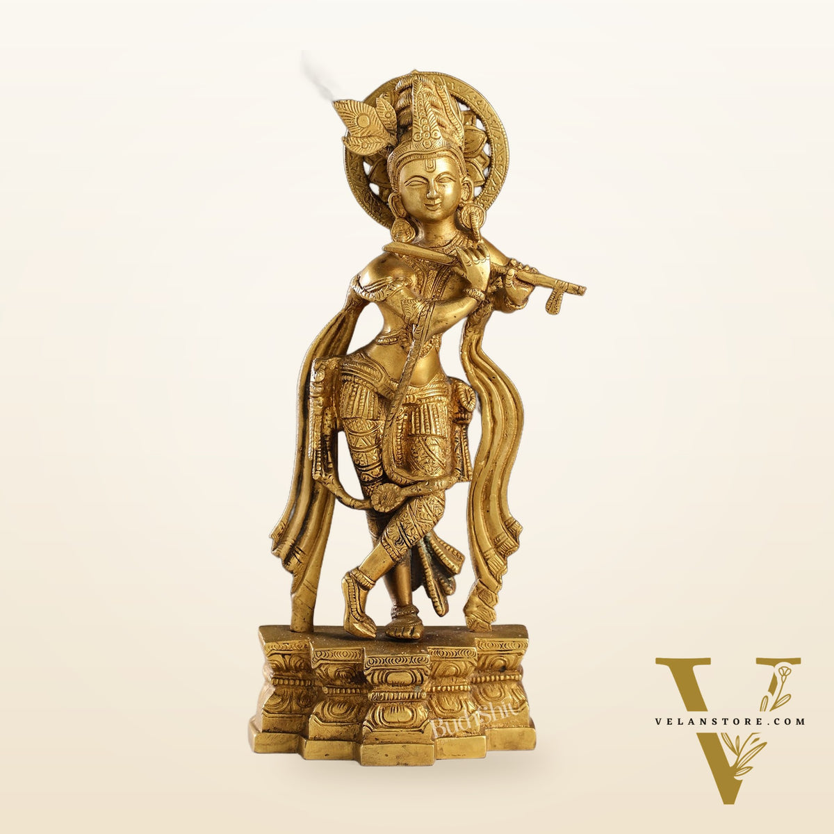 Supreme Krishna: Exquisite 12-Inch Brass Idol