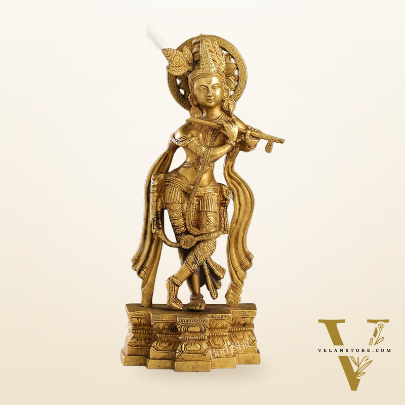 Supreme Krishna: Exquisite 12-Inch Brass Idol