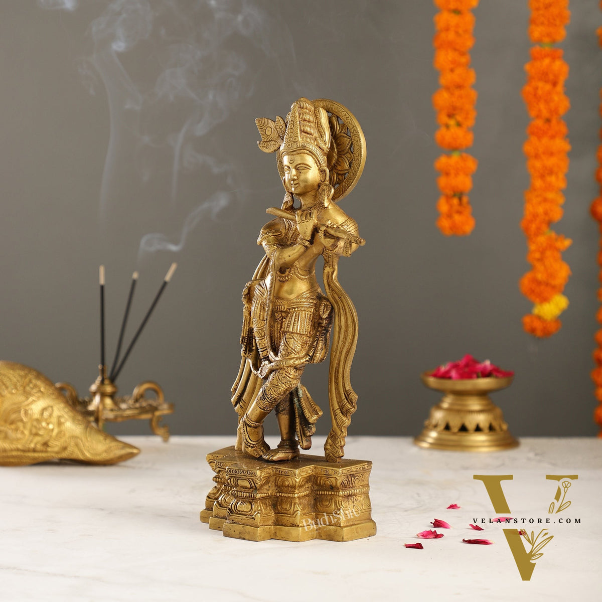 Supreme Krishna: Exquisite 12-Inch Brass Idol