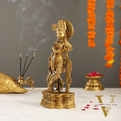 Supreme Krishna: Exquisite 12-Inch Brass Idol