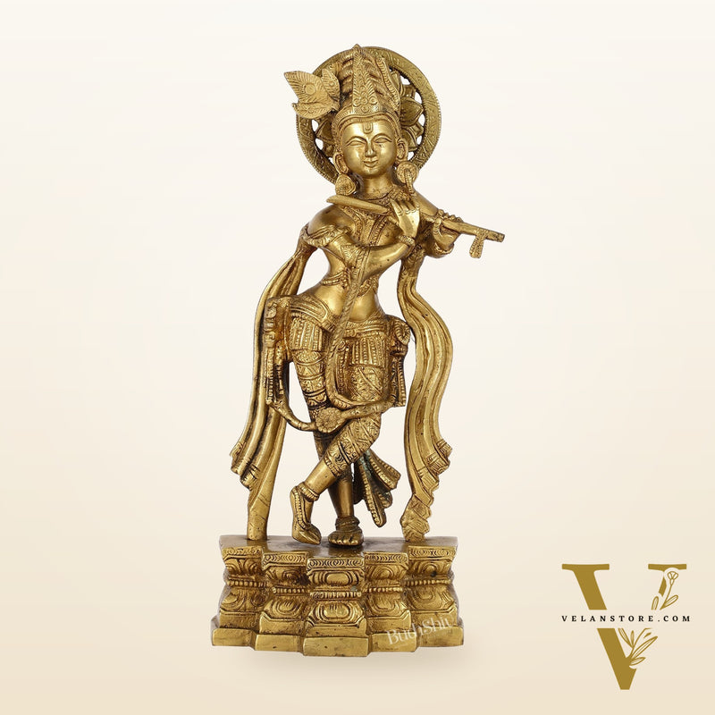 Supreme Krishna: Exquisite 12-Inch Brass Idol