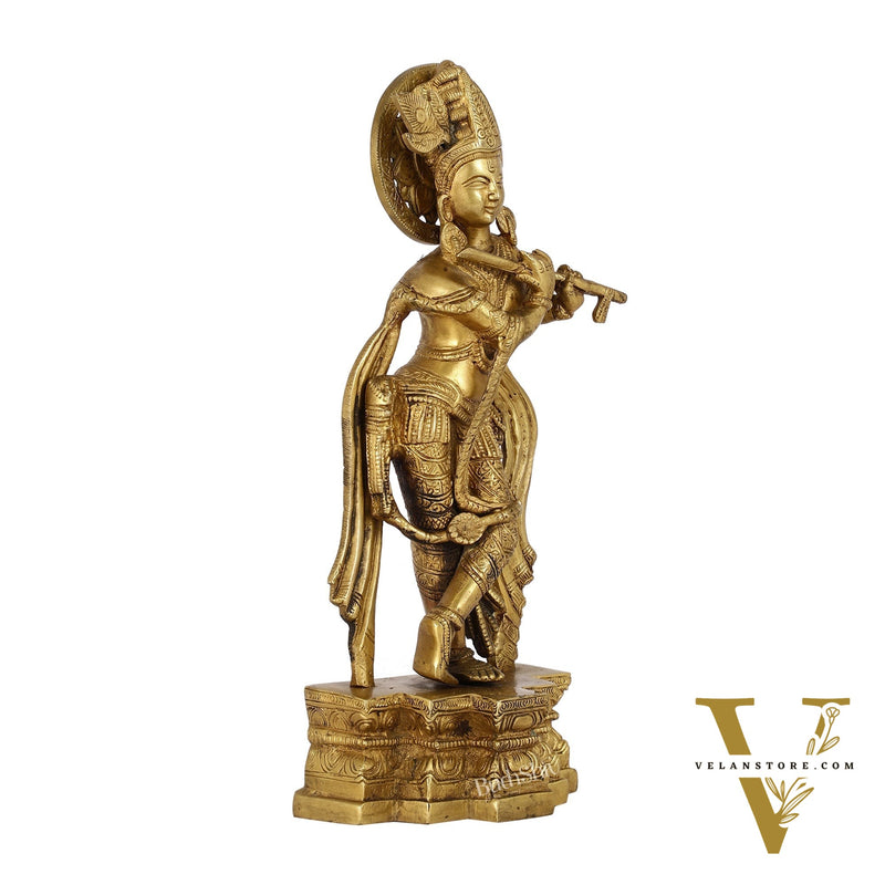 Supreme Krishna: Exquisite 12-Inch Brass Idol