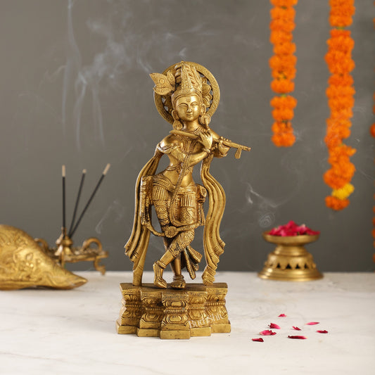 Supreme Krishna: Exquisite 12-Inch Brass Idol