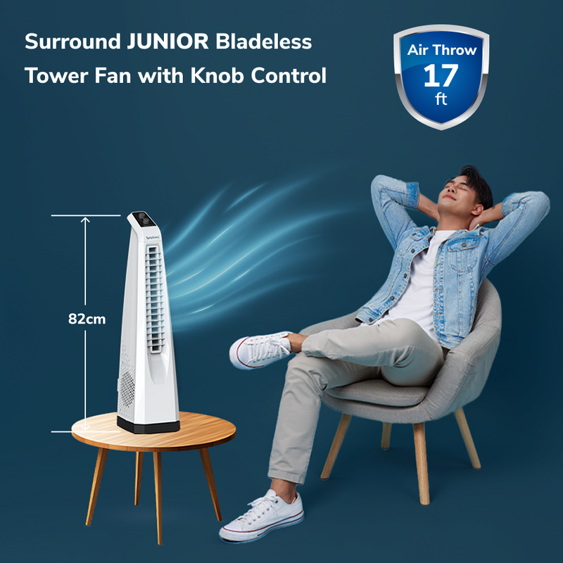 Surround JUNIOR | Tower Fan | Knob Control | Bladeless Turbo ThrowTM (BLTT) Technology