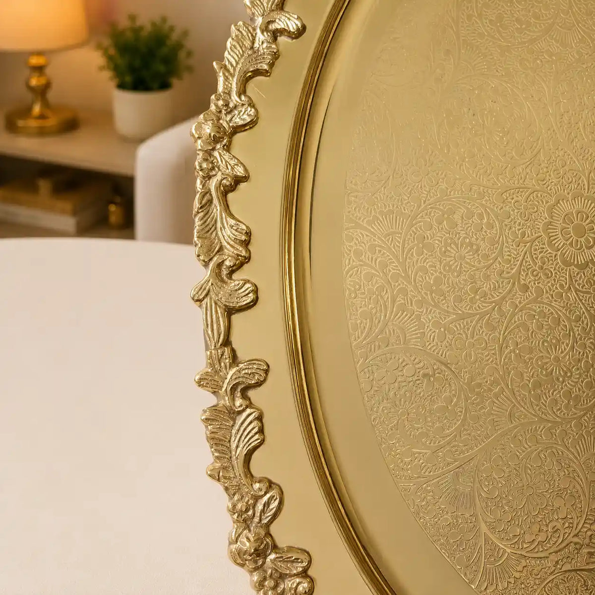 Brass Handcrafted Tray / Platter with Handle