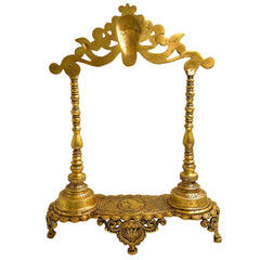 Brass Deity Stand With Prabhavali and Chowki, Temple Singhasan Peetha Bajot For Idols, Handmade Brass God Throne, Gold, 19 Inch, 1 Piece