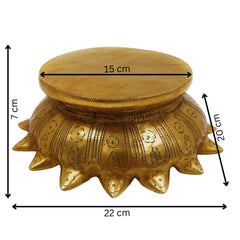 Bhunes Brass Lotus Shaped Pooja Chowki, Kamal Base for Kalash, Deity Platform, Puja Singhasan Peetha for Idols, Mandir Bajot Stand, Traditional Handcrafted Worship Table, Gold, 3 Inch, 1 Piece