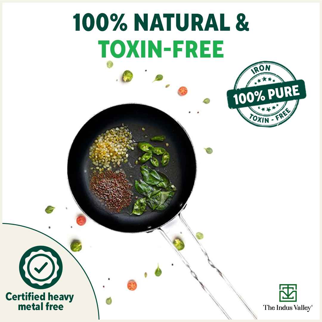 100% Pure Sheet Iron Tadka Pan with Stainless Steel Handle, Pre-seasoned, Toxin-free, Induction