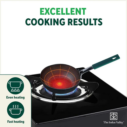 100% Pure Sheet Iron Tadka Pan, Silicone Handle, Seasoned, Toxin-free, 13.3cm / 0.43ml