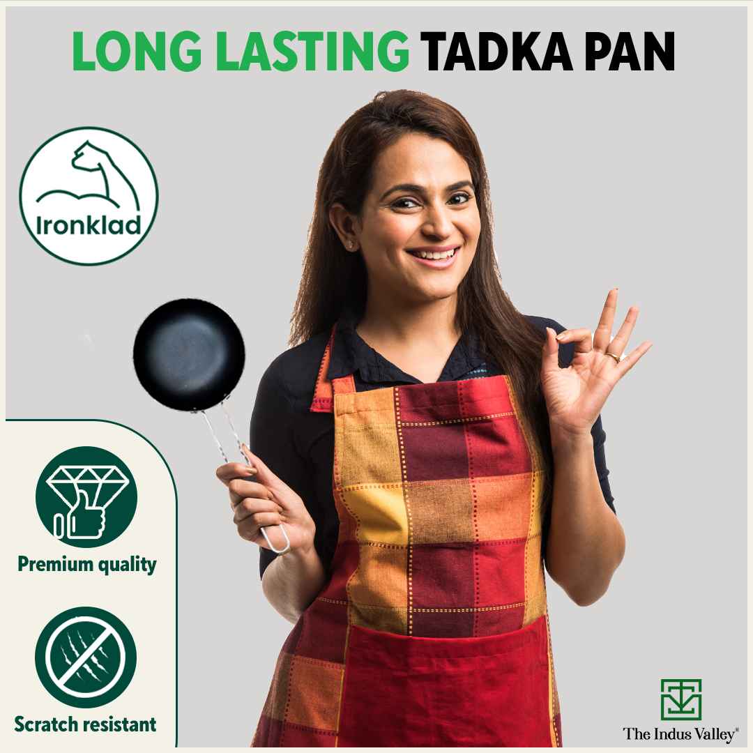 100% Pure Sheet Iron Tadka Pan with Stainless Steel Handle, Pre-seasoned, Toxin-free, Induction