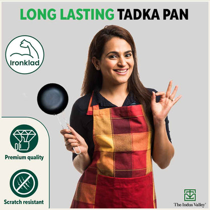 100% Pure Sheet Iron Tadka Pan with Stainless Steel Handle, Pre-seasoned, Toxin-free, Induction