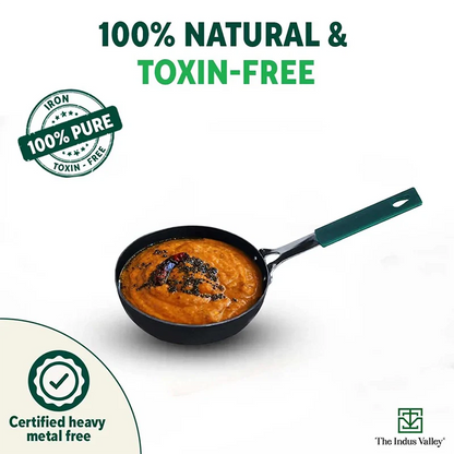 100% Pure Sheet Iron Tadka Pan, Silicone Handle, Seasoned, Toxin-free, 13.3cm / 0.43ml