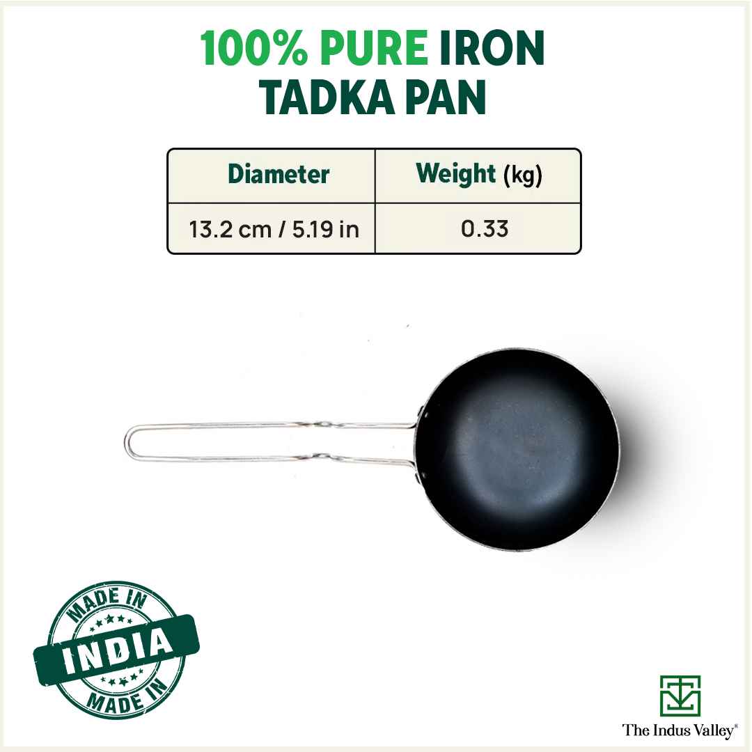 100% Pure Sheet Iron Tadka Pan with Stainless Steel Handle, Pre-seasoned, Toxin-free, Induction