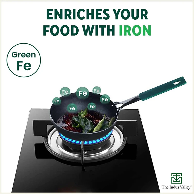 100% Pure Sheet Iron Tadka Pan, Silicone Handle, Seasoned, Toxin-free, 13.3cm / 0.43ml