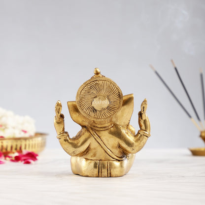 Handcrafted Taj Ganesha Brass Statue with Gold finish 6" antique