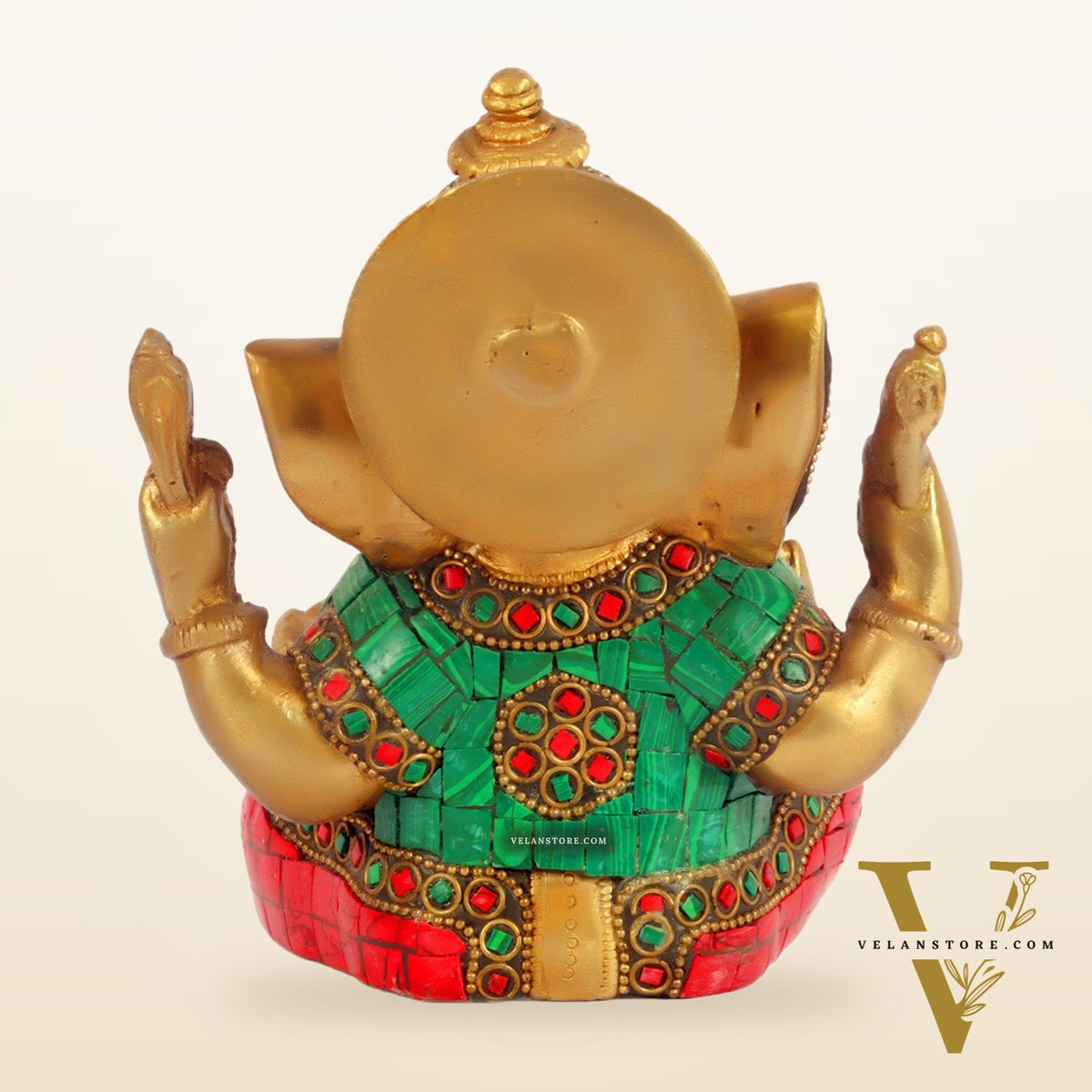 Taj Ganesha brass idol with meenakari stonework | suitable for office desk/study table/ temple
