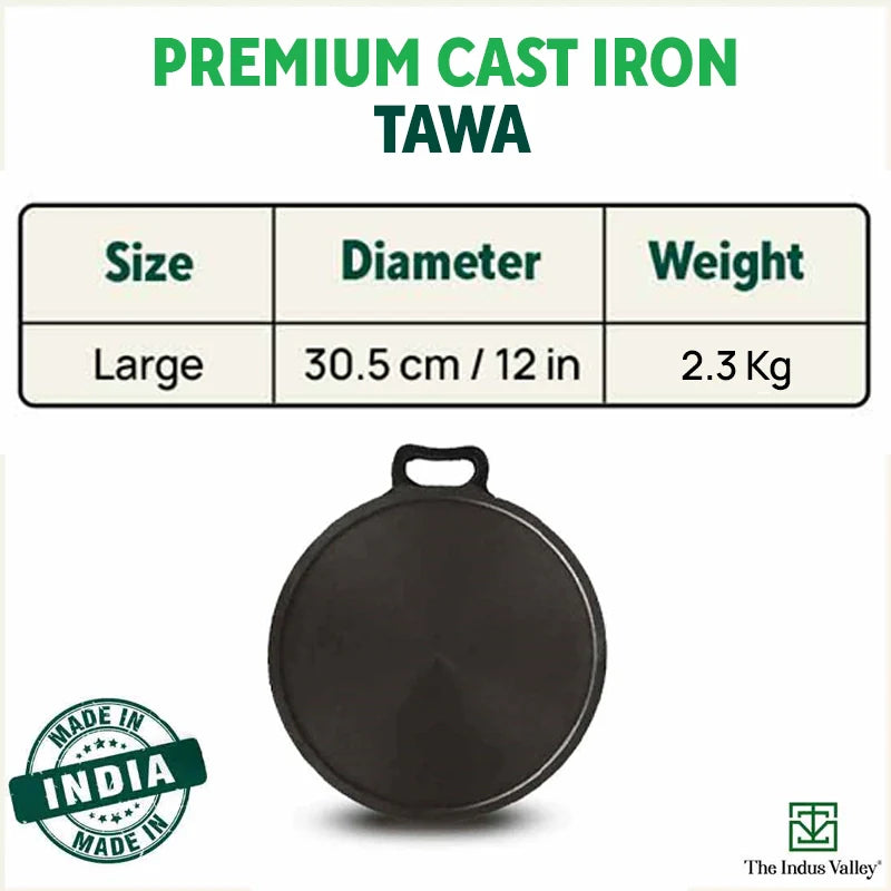 Super Smooth Cast Iron Tawa + Free ₹110 Spatula, Pre-seasoned, Nonstick, 100% Pure, Toxin-free, 30.5cm, 2.3kg