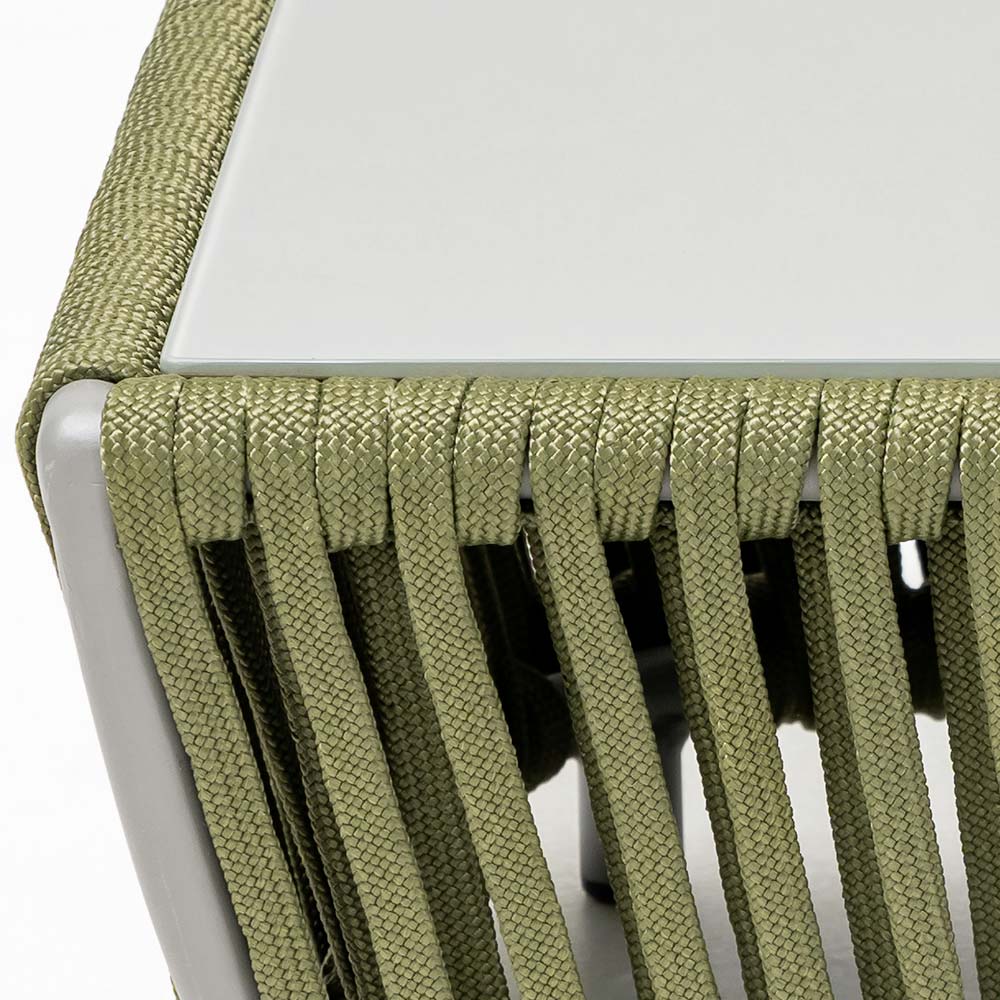 Klara Outdoor Garden Balcony Sofa Set 3 Seater,2 seater and Single Seater With 1 Table Set, Braid & Rope (Green + Beige)