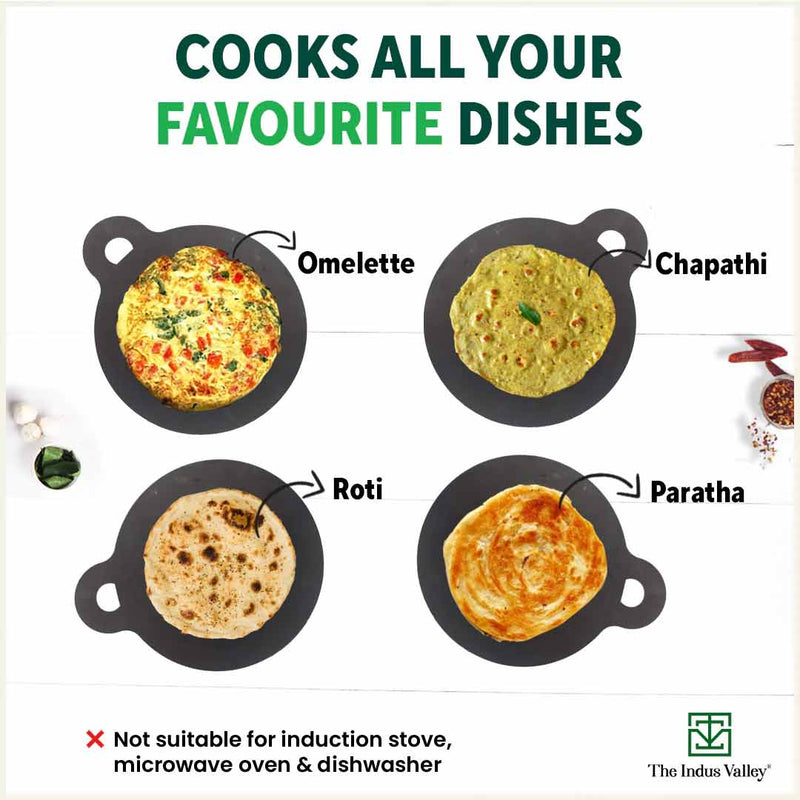100% Pure Sheet Iron Tawa + Free ₹110 Spatula, Pre-seasoned, Toxin-free, 30.5cm, 1.8 / 1.4 kg